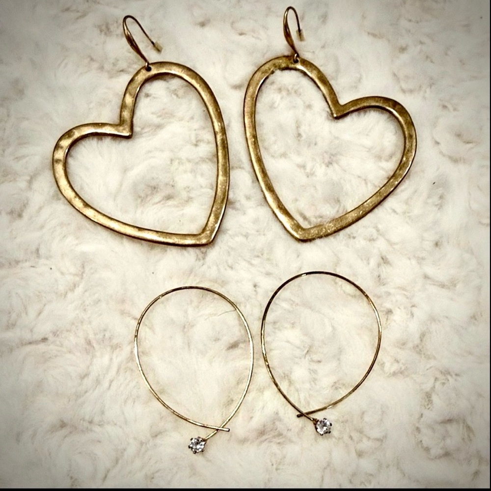 Gold Heart Outline Drop Earrings for Women